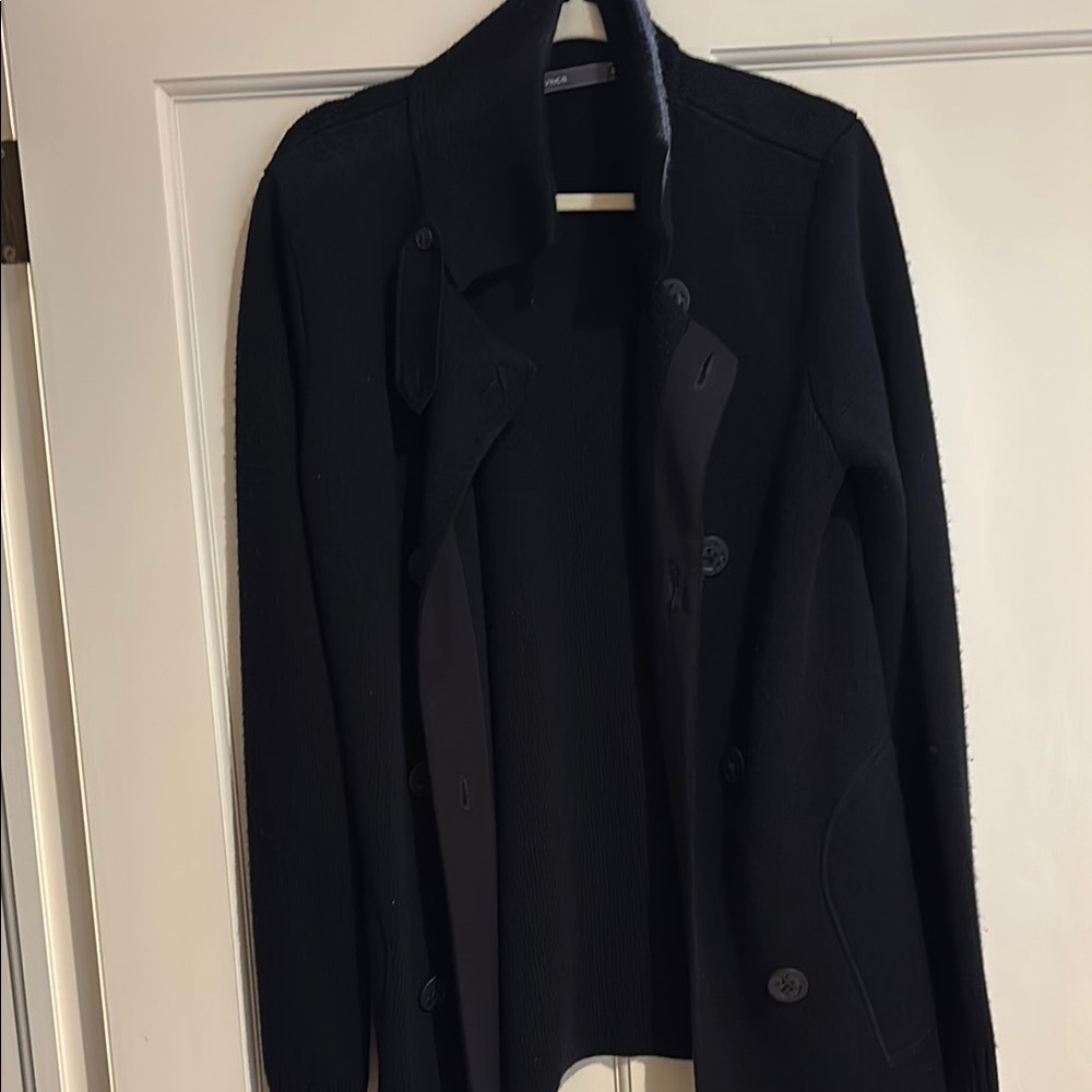 Vince Black Pea Coat Elegant Knit Design. EUC.